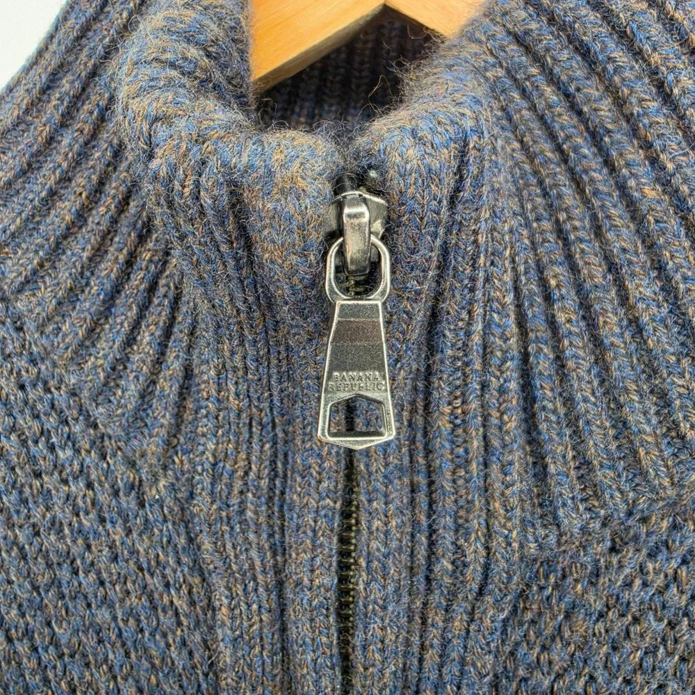 Banana Republic Mens Small Merino Wool Full Zip chunky Cardigan Sweater Navy